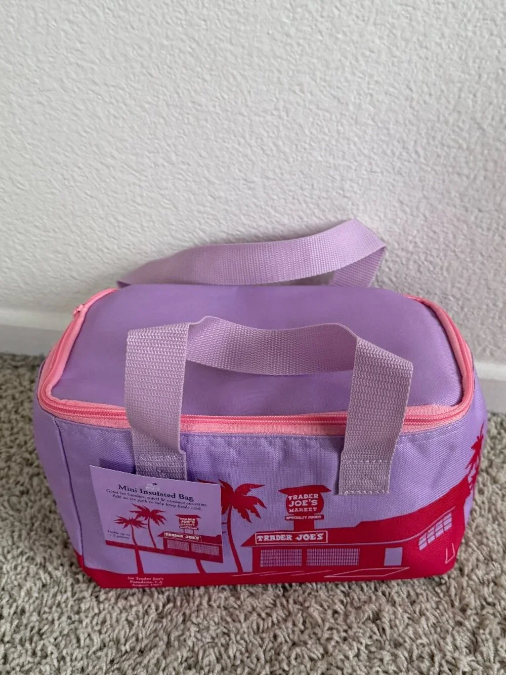 Trader Joe's Insulated Mini Cooler Lunch Bag Purple Pink NWT